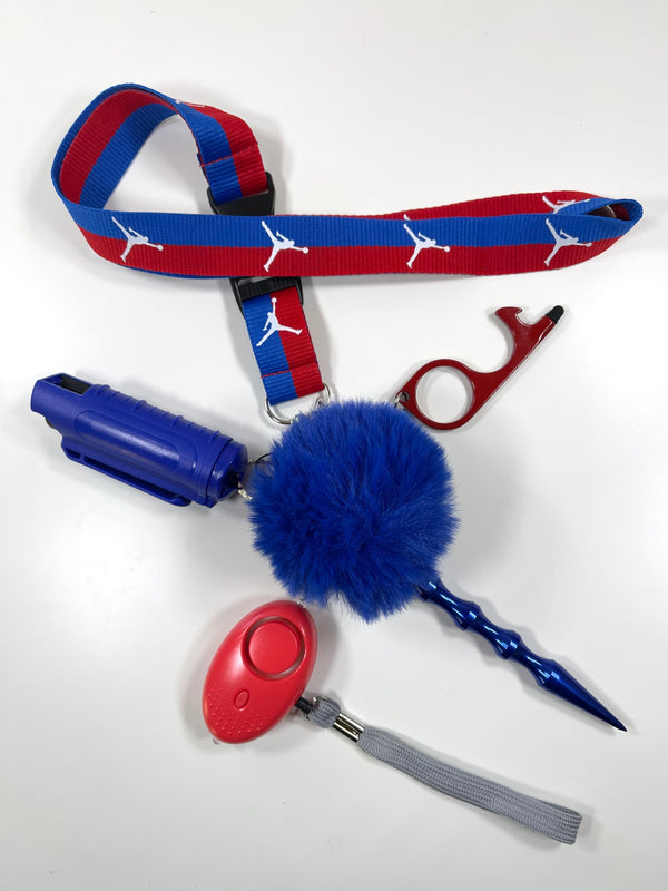 Red and blue J  lanyard set