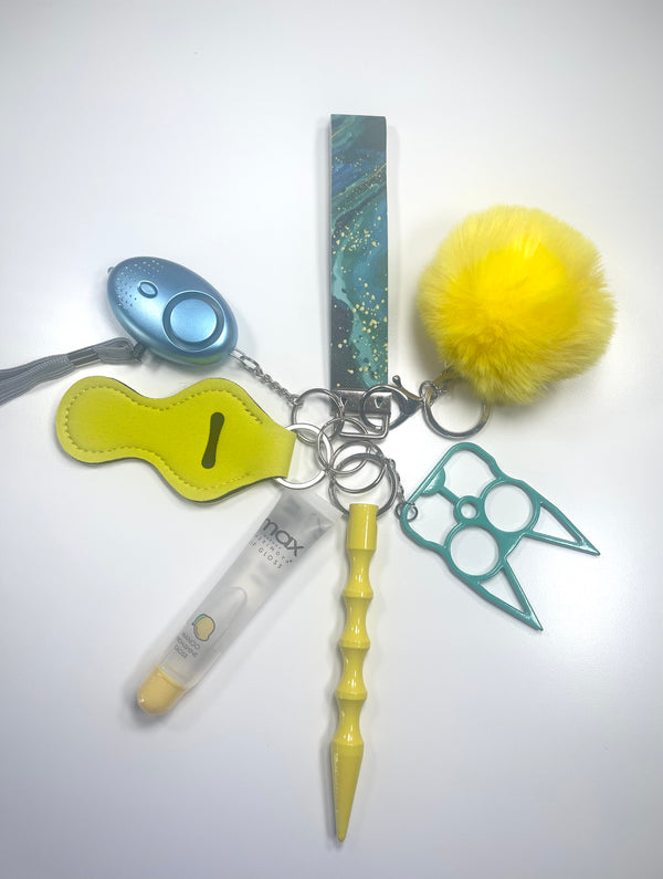 Teal and Yellow Safety Defense Keychain